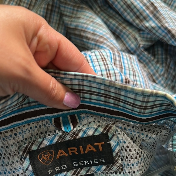 Ariat Pro Series Long Sleeve Button Up Shirt Brown and Blue Plaid Men’s XL - Picture 9 of 10